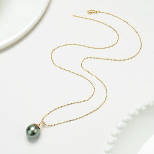 Large Tahitian Pearl Pendant Gold Bead Necklace - House Of Pearls